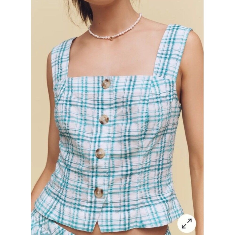 Anthropologie Maeve Square Neck Button Front Tank Size Medium Preppy Beach NEW